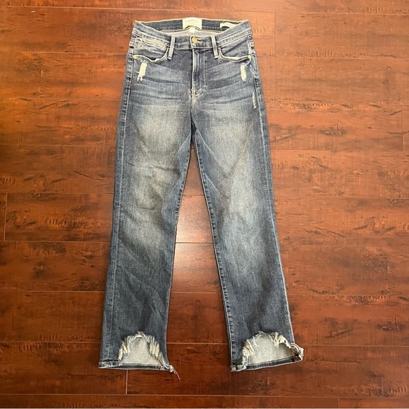 FRAME Denim Le High Straight Jeans Chewed Hem Rue Distressed Size 25 - Picture 2 of 12